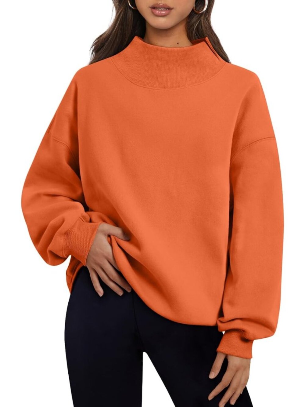 Chic Women's Oversized Mock Neck Sweatshirt - Trendy Fall Pullover Outfit